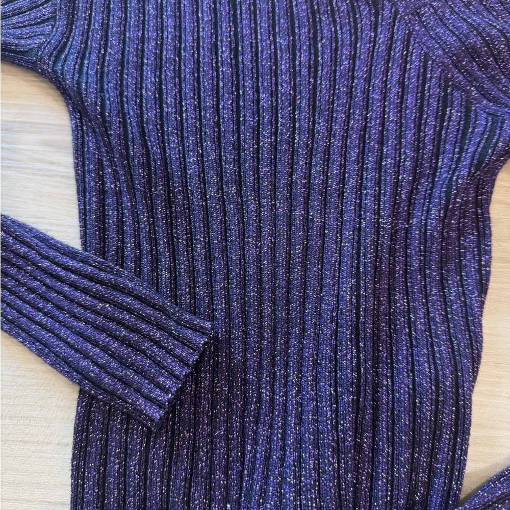 ASOS Off-the-Shoulder Ribbed Sweater in Deep Purple - Picture 2 of 3